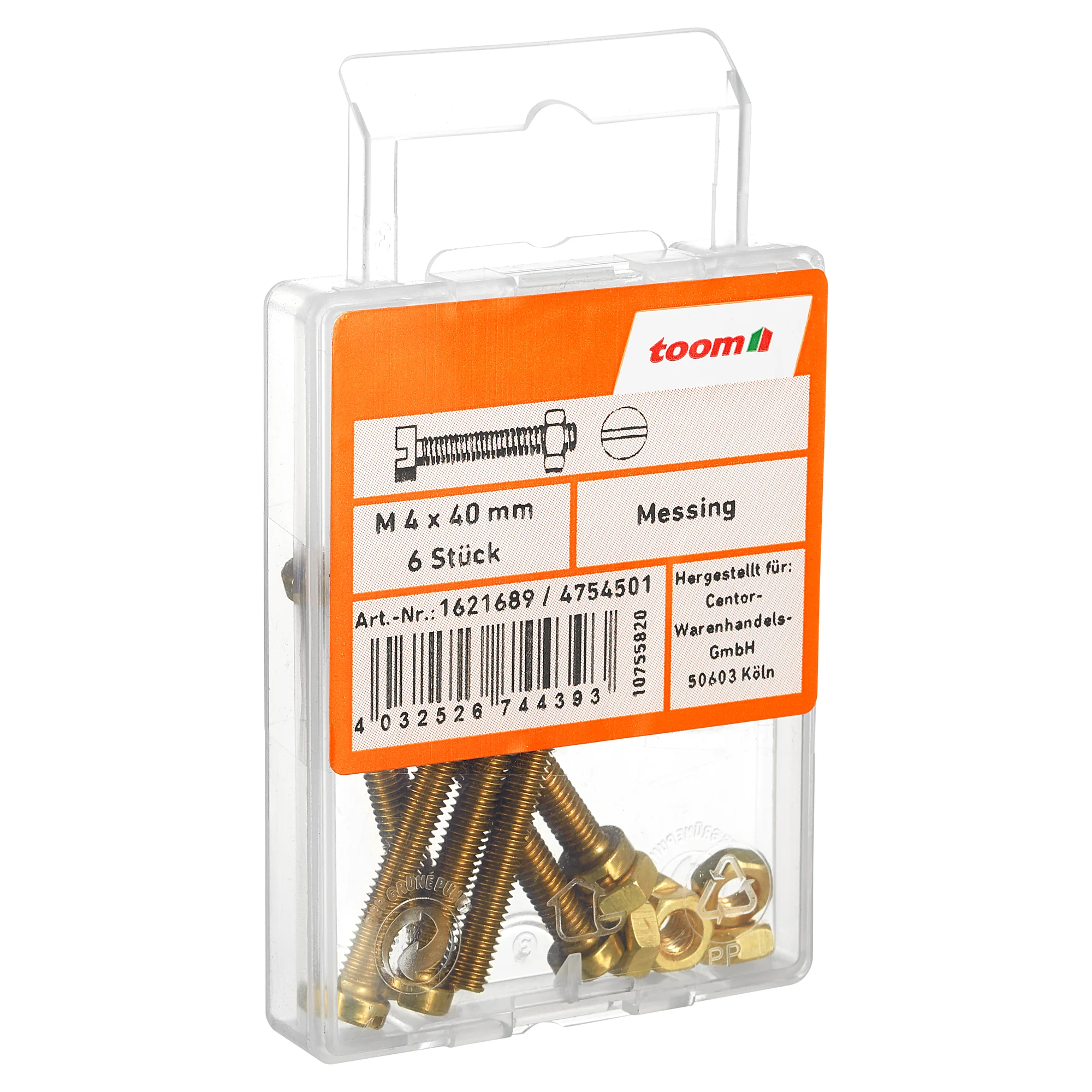 Zylinderschrauben SL Längsschlitz Messing blank M4 x 40 mm 6 Stück
