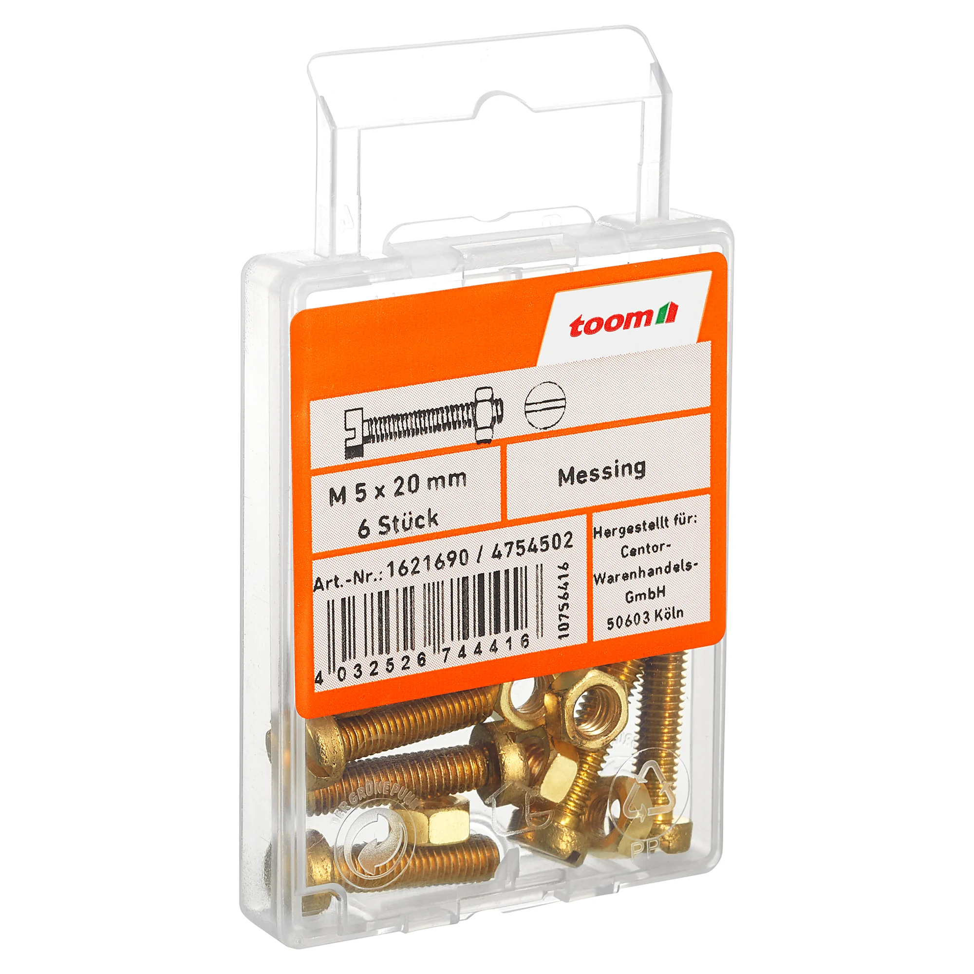 Zylinderschrauben SL Längsschlitz Messing blank M5 x 20 mm 6 Stück